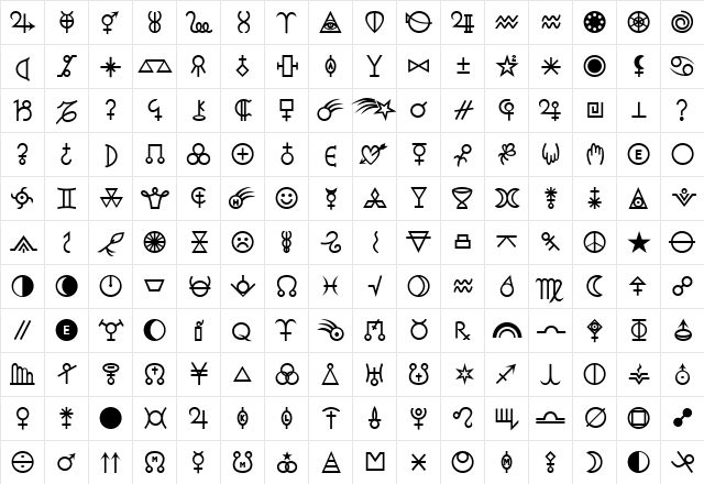 StarGemsDemi Medium  glyph index