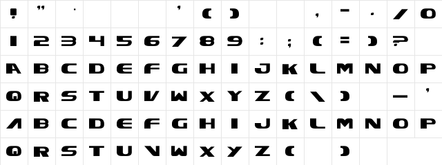 Excelsior Regular  glyph index