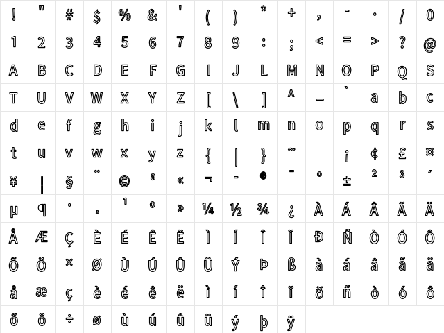 Falling Sky CondOu  glyph index
