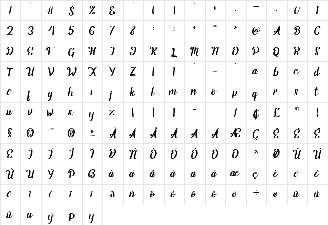 Jarida Regular  glyph index