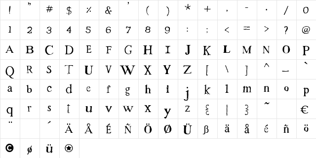 Westsac Regular  glyph index
