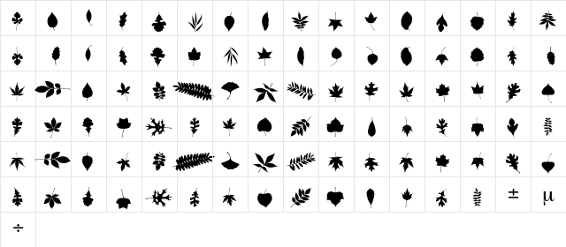 Blaetter Regular  glyph index