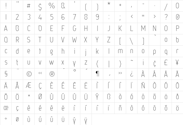 Metsys Thin  glyph index