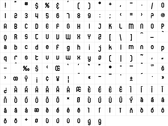 SF Eccentric Opus Bold  glyph index