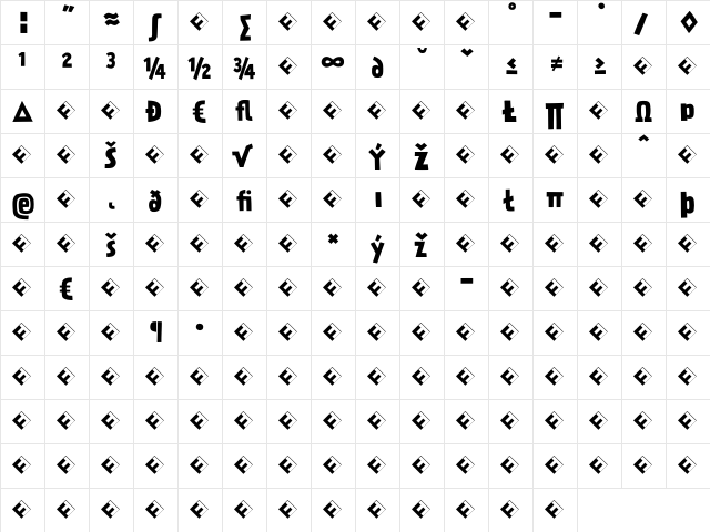 PraterSansTwo-BoldExp Bold  glyph index