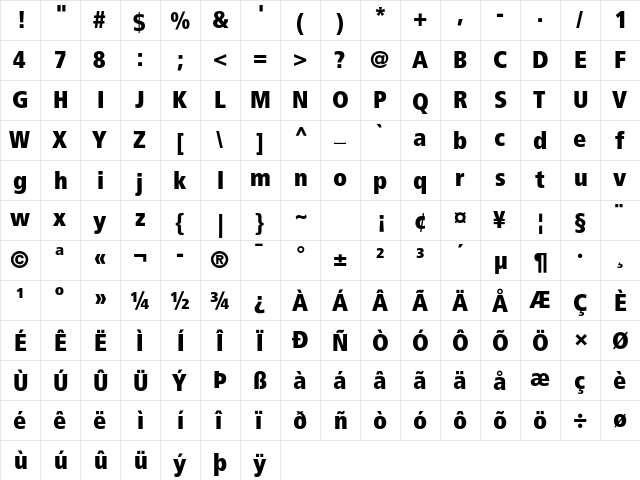 Frutiger LT Std 87 Extra Black Condensed  glyph index