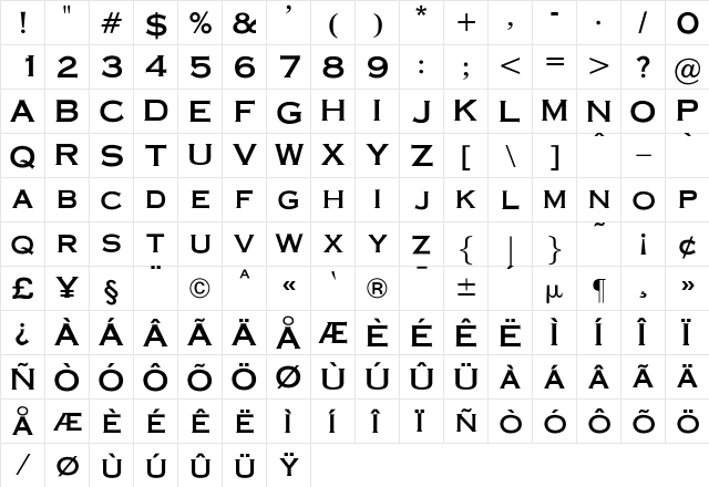 OPTICopperplate Medium  glyph index
