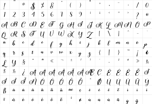 Rubeckia Regular  glyph index