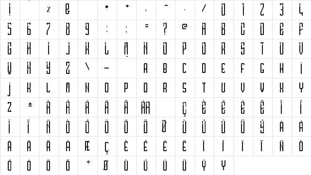 SlimSlashyFerry Regular  glyph index