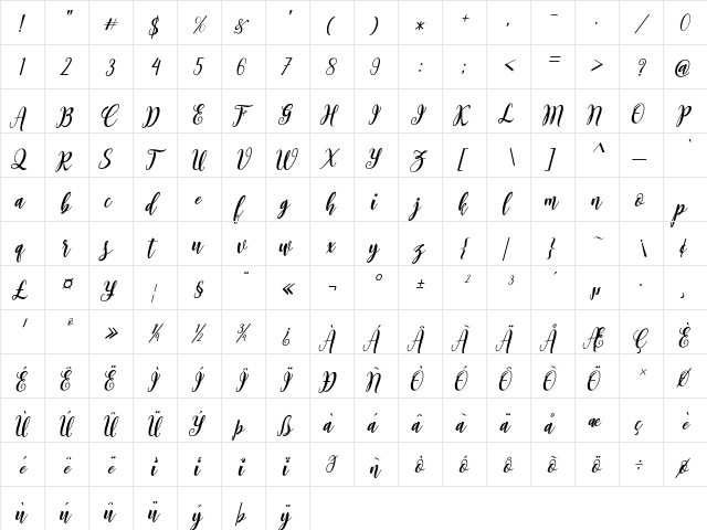 Bointang Cifoy Regular  glyph index