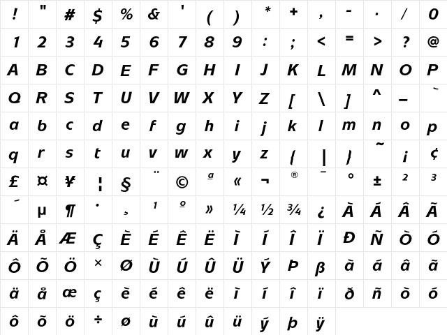 MixageEF BoldItalic  glyph index