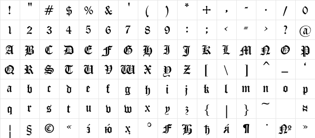 GothicC Regular  glyph index