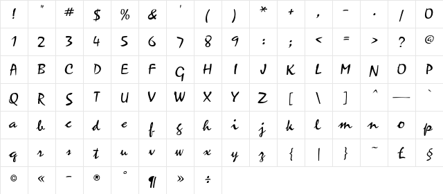 Kisty A Regular  glyph index