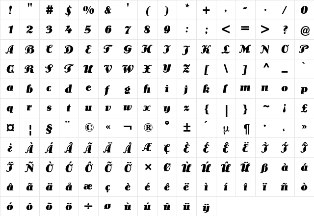 Lo-Type BQ Regular  glyph index