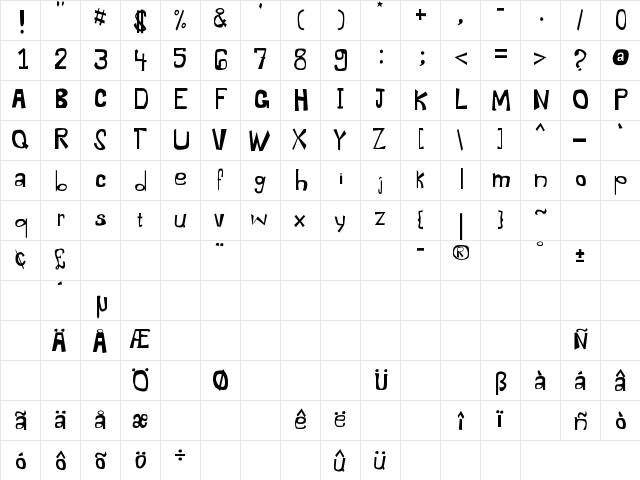Electric Dysentery Regular  glyph index