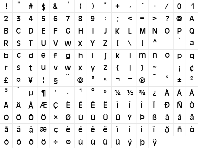 DecadeSSK Regular  glyph index