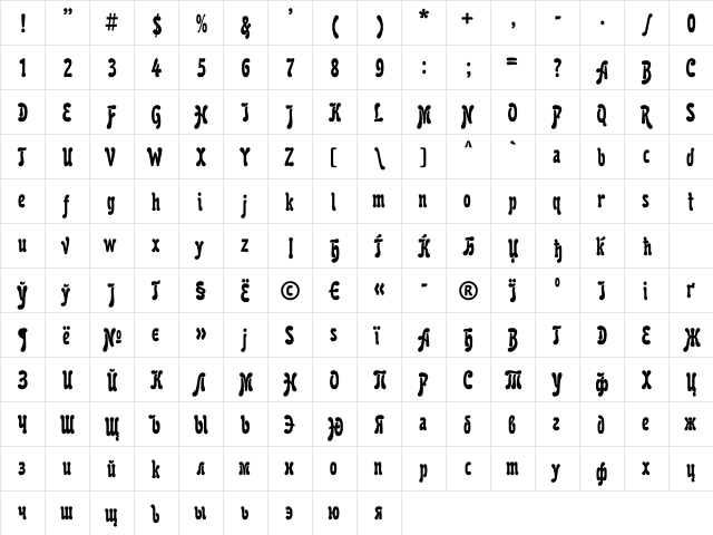 KarollaCTT Regular  glyph index