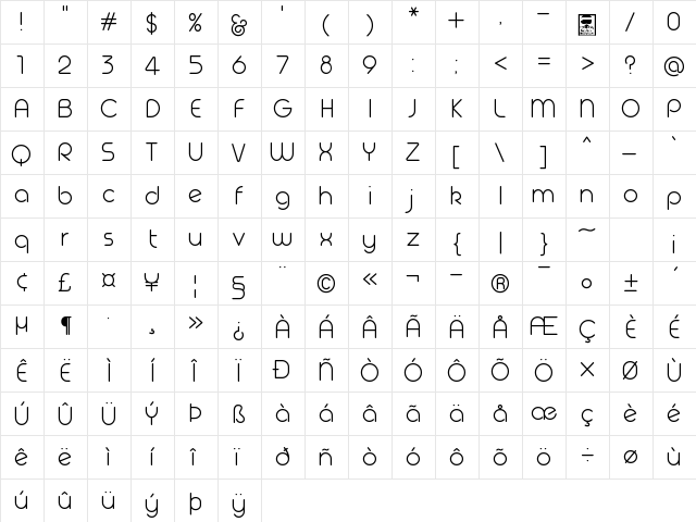Geoma Light Demo Regular  glyph index