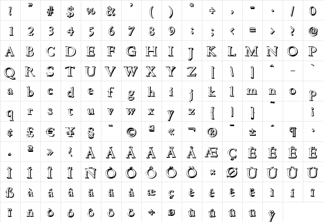 JohnBeckerShadow-Medium Regular  glyph index