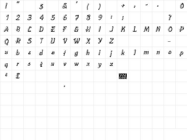ClampettsDisplay Italic  glyph index