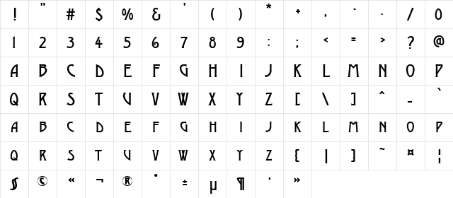 a_ModernoCaps Regular  glyph index