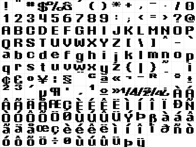 Phatone Regular  glyph index