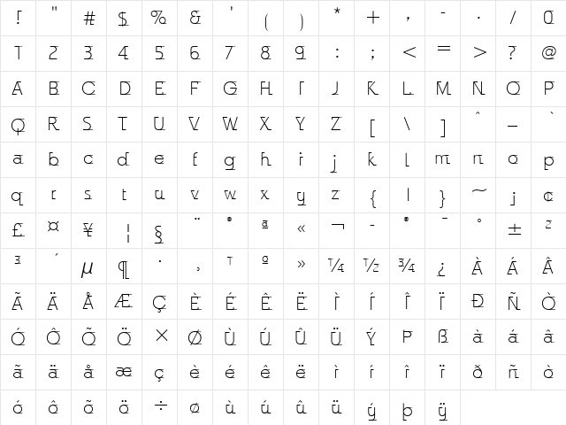 Odyssee ITC Light  glyph index