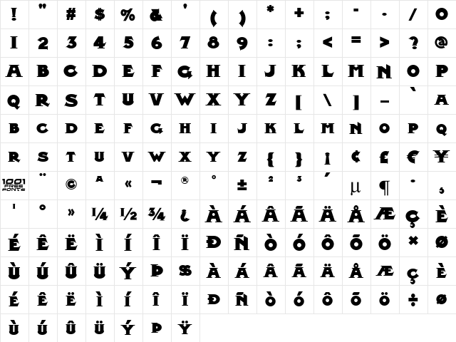 Midland Rail NF Regular  glyph index