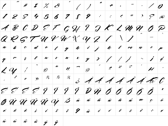Seinna Grace Demo Version Regular  glyph index