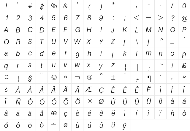 AG Buch BQ Regular  glyph index