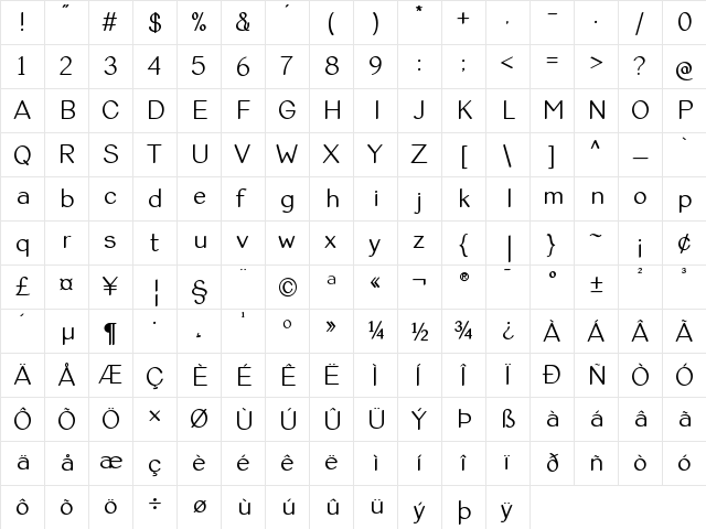 Violina Regular  glyph index