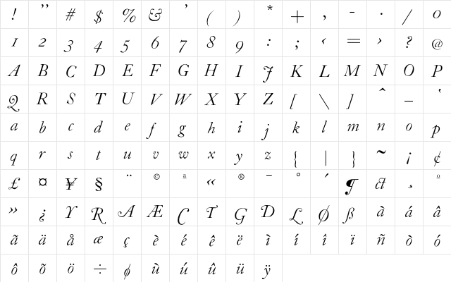 CaslonHW-Italic Regular  glyph index