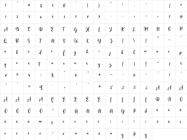 Purple Bougenville Regular  glyph index