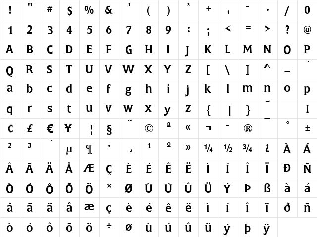 Frascati Regular  glyph index