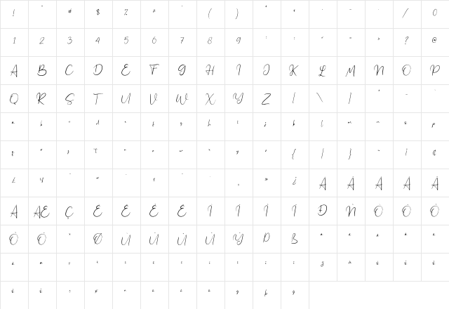 Jennifer Regular  glyph index