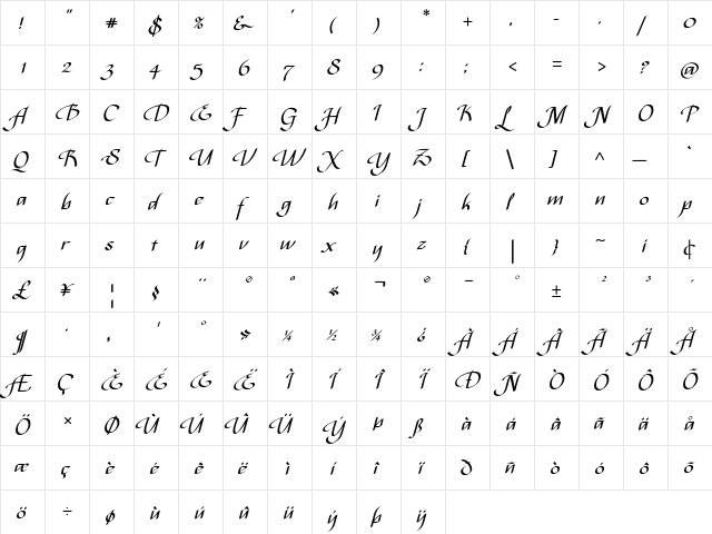 Bispo Original Regular  glyph index