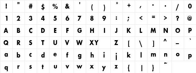 Sulley Condensed Bold Regular  glyph index