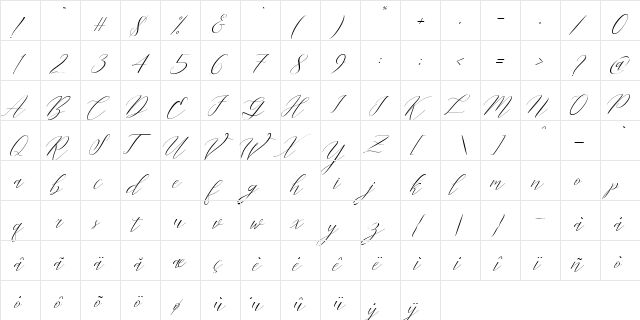 Cantona Slant Slant  glyph index