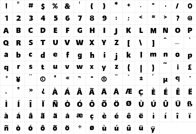 AIQuanta Black  glyph index