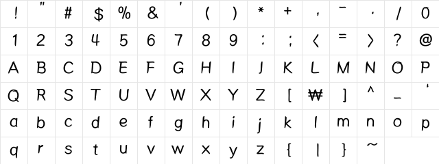 MDAlong Regular  glyph index
