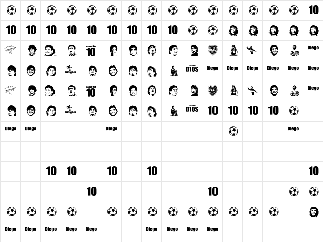 grande maradona Regular  glyph index