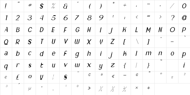 New Crown Light Italic_DEMO  glyph index