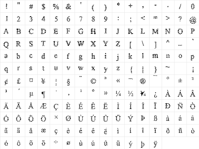 Wittersham Regular  glyph index