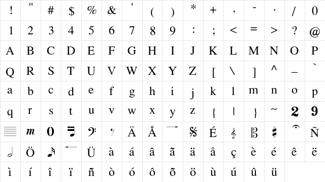 TempoFont Regular  glyph index