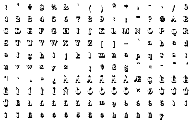 BauerBodDDemBolSh1 Regular  glyph index