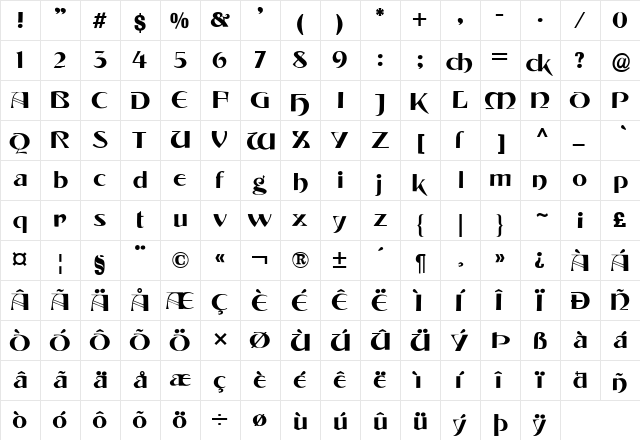 Tintoretto Regular  glyph index
