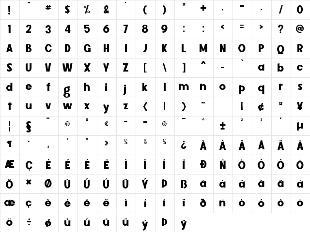 Midnight Workers Regular  glyph index