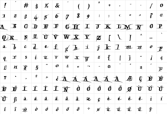 Extremo Plain  glyph index