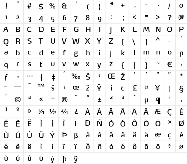 Max-Book Regular  glyph index