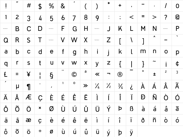 Fonce Sans Regular  glyph index